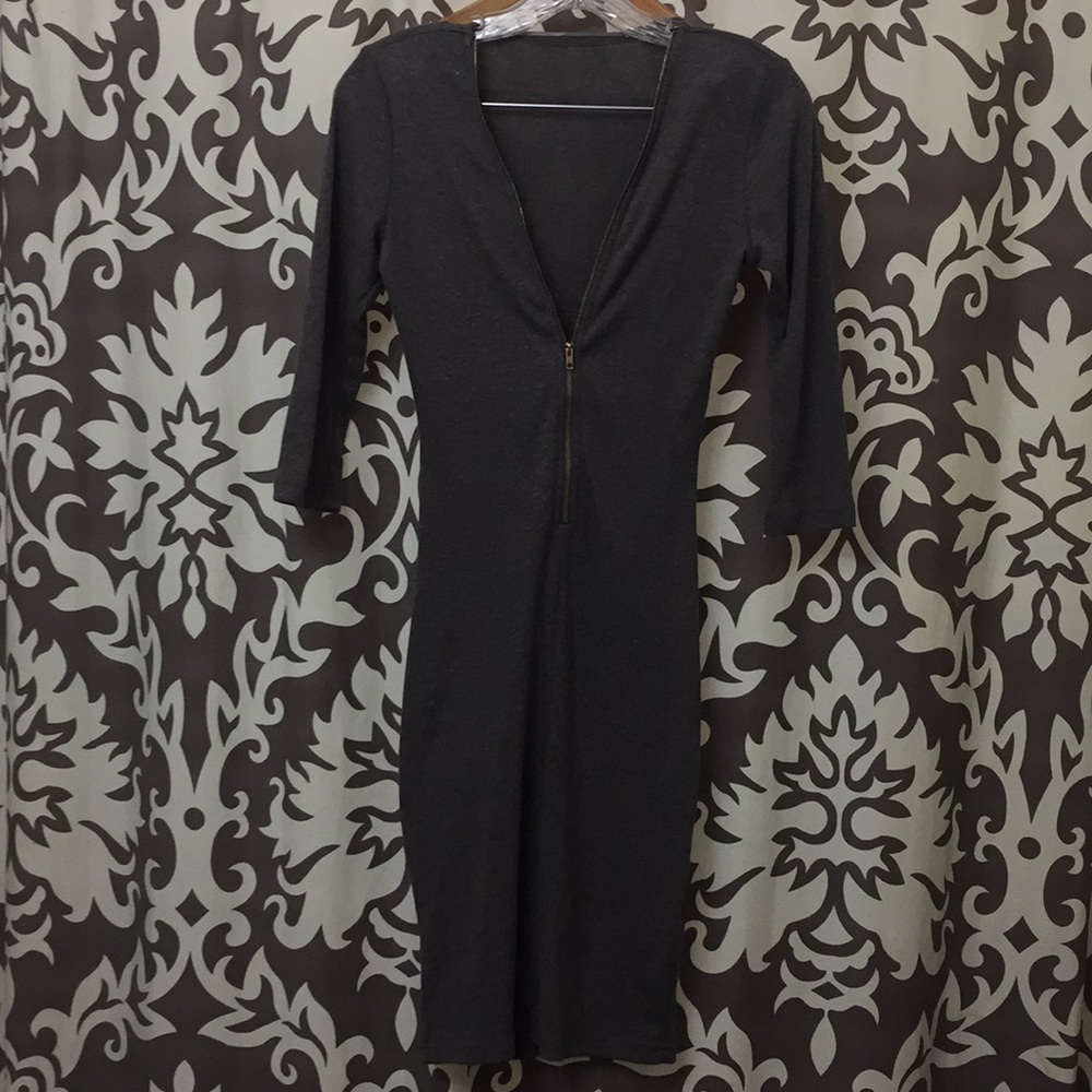 Gray ribbed zip up dress